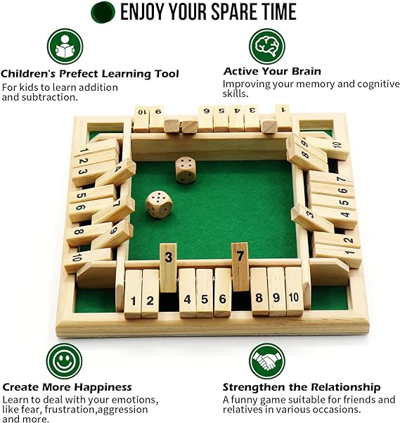 Classic 4-Shut Box Dice Wooden Board Game