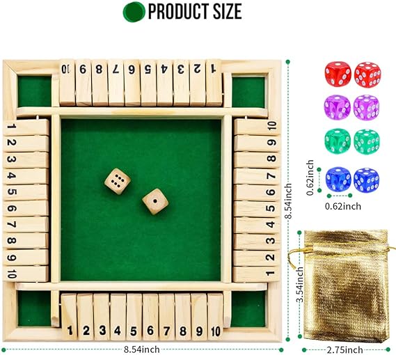 Classic 4-Shut Box Dice Wooden Board Game