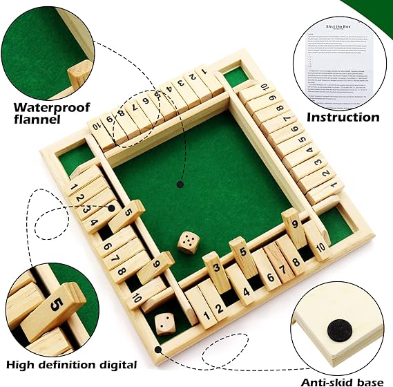Classic 4-Shut Box Dice Wooden Board Game